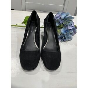 Elie Tahari Suede Block‎ Heel Pumps Comfortable Slip On Shoes Black 38.5